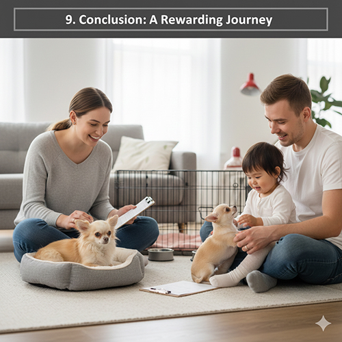 Gia đình chăm sóc và chơi đùa cùng chó Chihuahua con trong không gian ấm áp