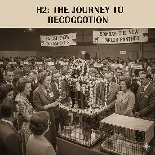 Mèo Bombay được trưng bày tại triển lãm mèo với đông đảo người tham quan và ban giám khảo