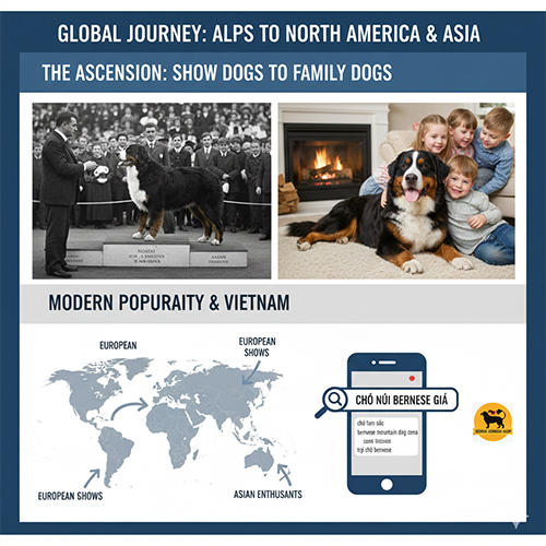 Hành trình chó Núi Bernese từ dãy Alps đến Bắc Mỹ và châu Á