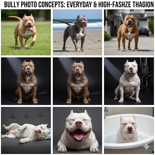 Hình ảnh chó Bully theo nhiều concept từ ngoài trời, studio ánh sáng nghệ thuật đến khoảnh khắc sinh hoạt đời thường