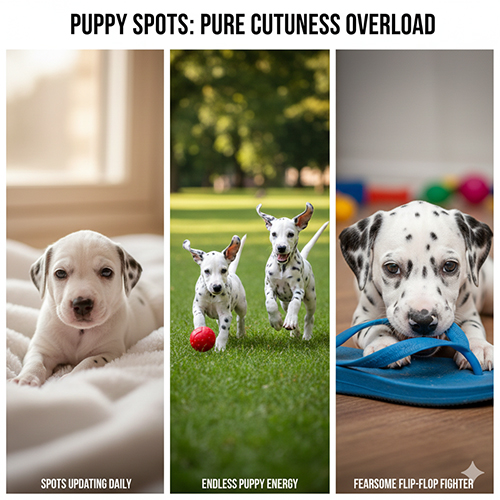 Hình ảnh chó Đốm con với bộ lông trắng và những chấm đen bắt đầu xuất hiện