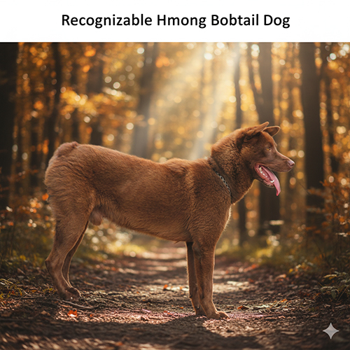 Hình ảnh chó Mông Cộc chuẩn giống đứng trong rừng ánh sáng vàng đẹp mắt