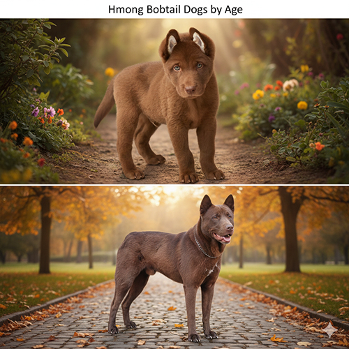 Hình ảnh chó Mông Cộc con và chó Mông Cộc trưởng thành theo từng giai đoạn tuổi