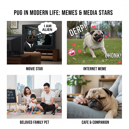 Hình ảnh chó Pug trong đời sống hiện đại – phim ảnh, meme và thú cưng gia đình