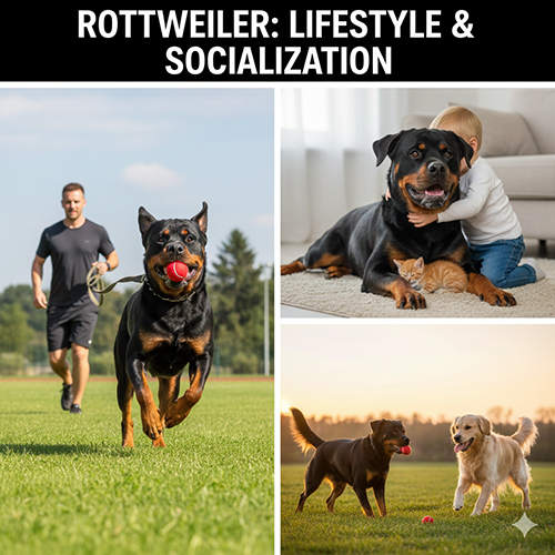 Hình chó Rottweiler trong các bối cảnh sống và xã hội hóa