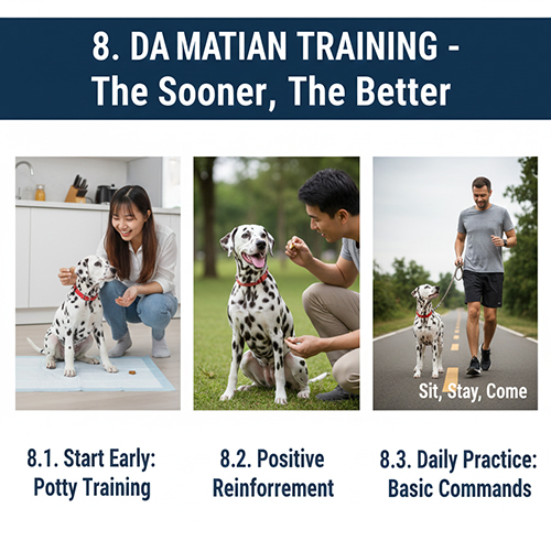 Huấn luyện chó Đốm Dalmatian từ sớm với các bài tập cơ bản