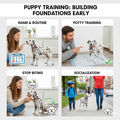 Huấn luyện chó Đốm Dalmatian từ cún con với các bài nền tảng cơ bản