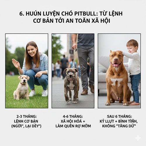 Huấn luyện chó Pitbull theo từng giai đoạn từ lệnh cơ bản đến an toàn xã hội