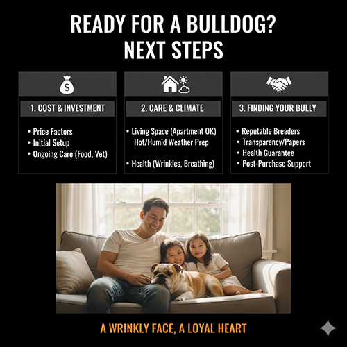 Các bước tiếp theo khi muốn nuôi Bulldog Anh gồm chi phí chăm sóc và chọn nơi mua uy tín