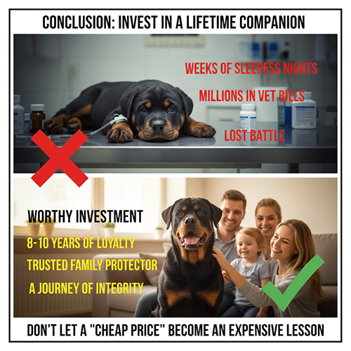 So sánh hậu quả mua chó Rottweiler giá rẻ với giá trị lâu dài khi chọn nuôi Rottweiler khỏe mạnh từ nơi uy tín