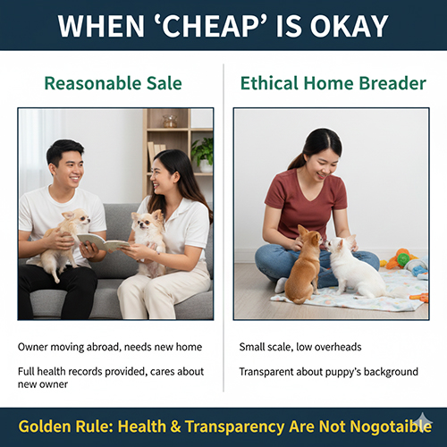 trường hợp nên mua chó Chihuahua giá rẻ nhưng minh bạch, như chủ cũ cần tìm nhà mới hoặc nhà nuôi nhỏ làm tử tế