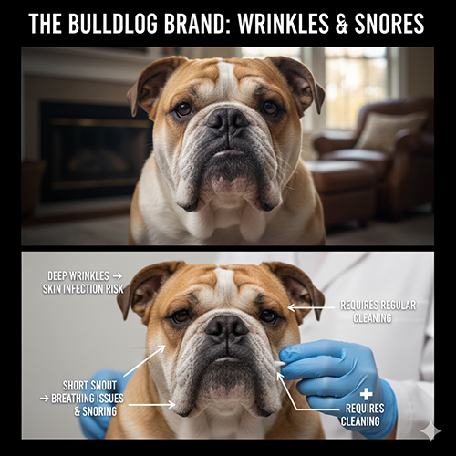 Đặc điểm khuôn mặt Bulldog Anh với nếp nhăn sâu mũi ngắn và hàm trề