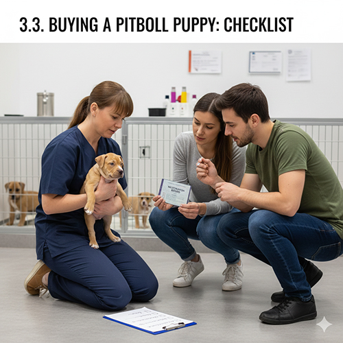 Kiểm tra sức khỏe và giấy tờ khi đi xem và đặt cọc chó Pitbull con