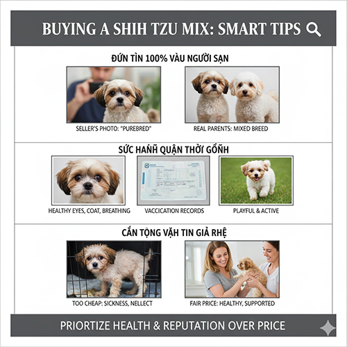 Infographic hướng dẫn kinh nghiệm chọn mua chó Shih Tzu lai khỏe mạnh và đúng mô tả