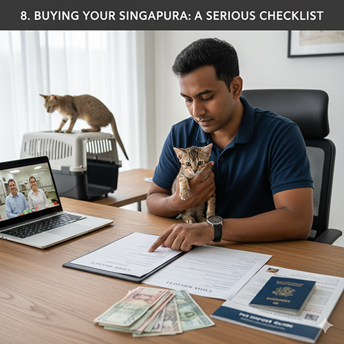 Người mua mèo Singapura kiểm tra hợp đồng và giấy tờ khi đặt mua mèo hiếm