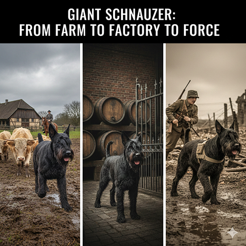 Giant Schnauzer trong các vai trò từ chó trang trại chăn gia súc, canh gác nhà máy tới chó quân sự