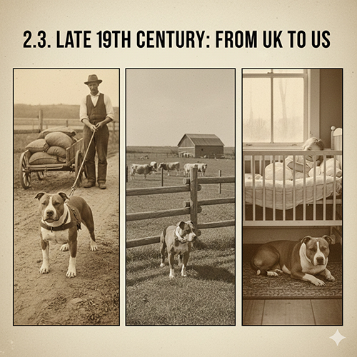 Hình minh họa Pitbull trong đời sống người lao động Mỹ cuối thế kỷ 19: làm việc ở nông trại và sống cạnh trẻ em