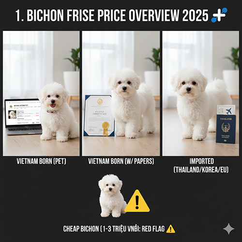 Tổng quan mặt bằng giá chó Bichon Frise theo từng phân khúc tại Việt Nam