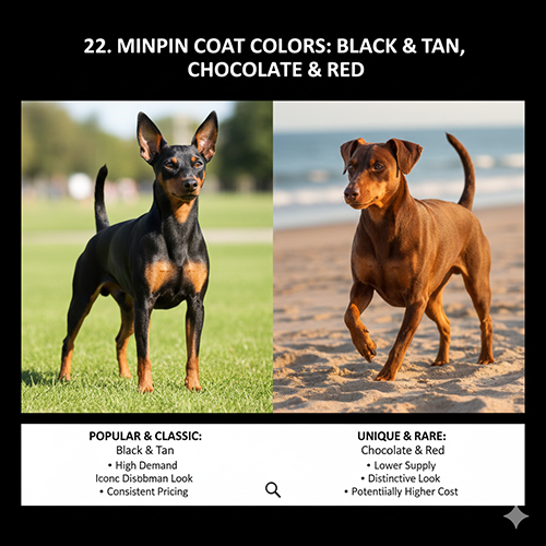 Màu lông chó Phốc hươu Minpin đen nâu, socola và đỏ