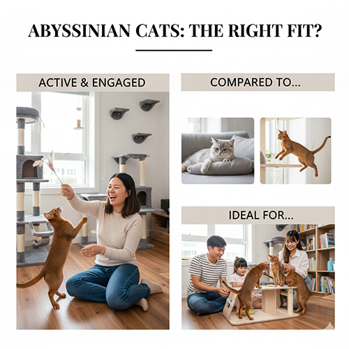 Mèo Abyssinian chơi đùa trong không gian gia đình, năng động và tương tác tốt với con người