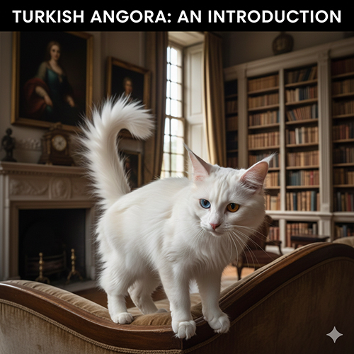 Mèo Angora Thổ Nhĩ Kỳ lông dài trắng dáng thanh mảnh trong không gian cổ điển