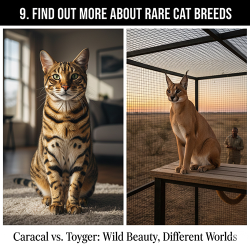 So sánh mèo Caracal hoang dã và mèo Toyger cảnh với ngoại hình giống hổ