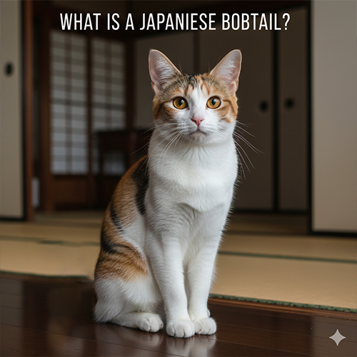 Mèo cộc đuôi Nhật Bản tam thể với đôi tai to dựng thẳng và mắt hơi xếch