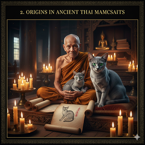 Mèo Korat xanh bạc bên nhà sư trong chùa cổ Thái Lan gắn với lịch sử và văn hóa truyền thống