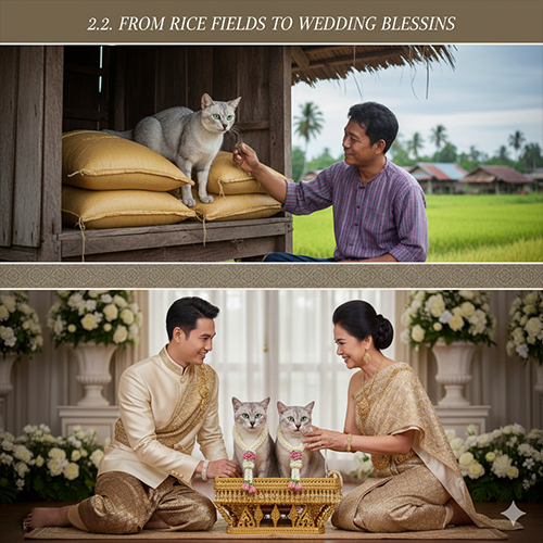 Mèo Korat xanh bạc gắn với đời sống nông nghiệp và nghi lễ cưới truyền thống của người Thái