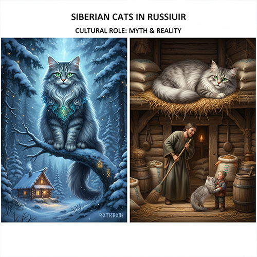 Mèo Siberian trong văn hóa Nga, xuất hiện trong truyện cổ tích, kho thóc và đời sống sinh hoạt truyền thống của người Nga