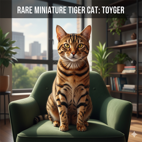Giống mèo Toyger với bộ lông vằn như hổ mini ngồi trong không gian hiện đại
