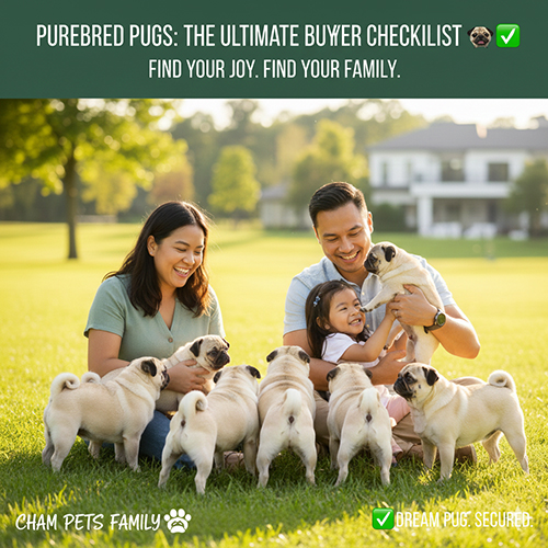 Mua bán chó Pug mặt xệ thuần chủng – gia đình xem đàn cún ngoài trời, checklist chọn trại uy tín