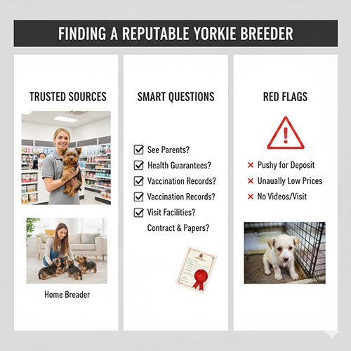Ảnh minh họa các nguồn mua chó Yorkshire uy tín, câu hỏi cần hỏi và dấu hiệu cảnh báo khi mua.