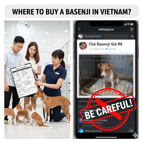 Người mua kiểm tra chó Basenji tại cơ sở uy tín và cảnh báo rủi ro mua chó giá rẻ online