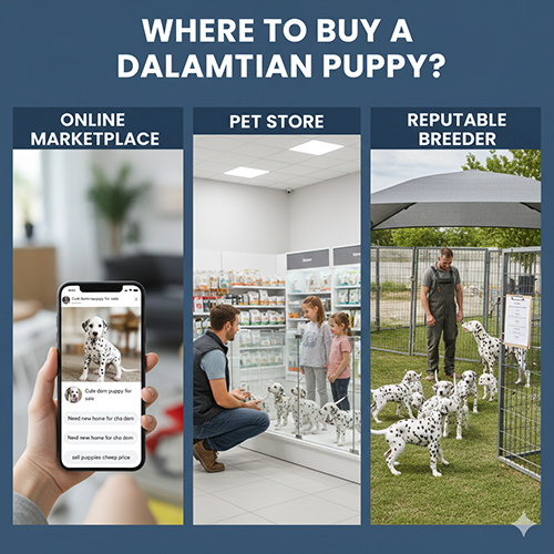 So sánh các cách mua chó Đốm con gồm chợ online, shop thú cưng và trại chó Dalmatian