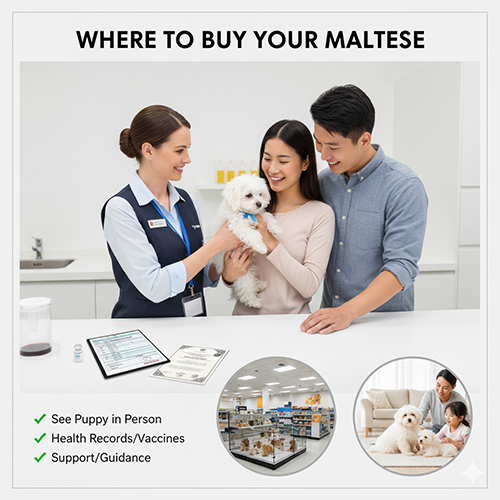 Gia đình chọn mua chó Maltese tại cơ sở uy tín có tư vấn và hồ sơ