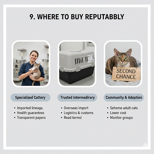 Các lựa chọn mua mèo Devon Rex từ trại giống chuyên nghiệp, đơn vị nhập khẩu hoặc cộng đồng nhận nuôi