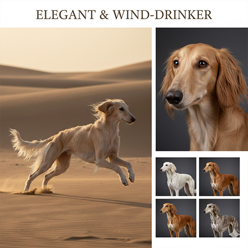 Ngoại hình chó Saluki thanh thoát, dáng chạy nhẹ như lướt gió trên sa mạc