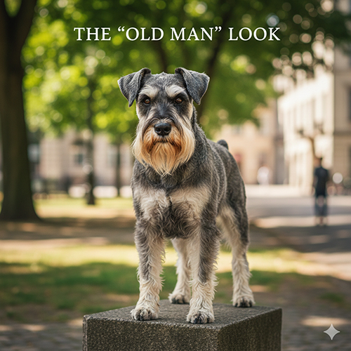 anh schnauzer dung tren buc tuong voi bo rau dai long may ram tao ve mat ong gia dac trung