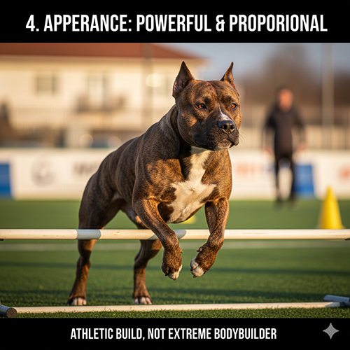 Hình Pitbull đang bật nhảy vượt chướng ngại, thể hiện cơ bắp mạnh mẽ nhưng thân hình cân đối