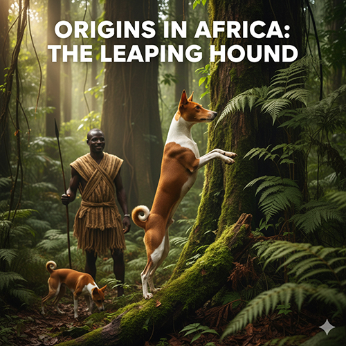 Chó Basenji nhảy bật thẳng đứng trong rừng rậm châu Phi cùng thợ săn bản địa