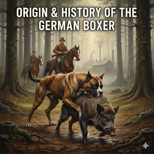 Chó Boxer Đức trong bối cảnh săn bắn cổ điển, thể hiện nguồn gốc và lịch sử giống chó võ sĩ