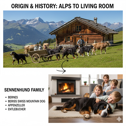 Nguồn gốc chó Núi Bernese trong gia đình Sennenhund từ dãy Alps đến đời sống gia đình