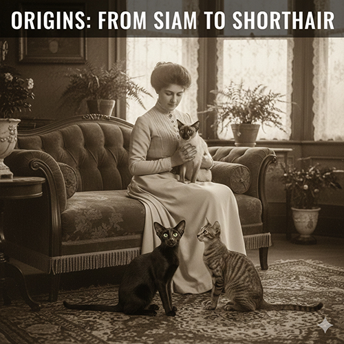 Hình ảnh cổ điển mèo Oriental và mèo Xiêm trong không gian châu Âu xưa