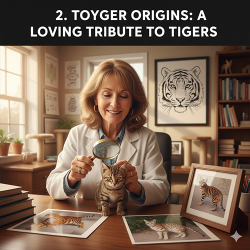 Mèo Toyger con được nghiên cứu và chọn lọc giống trong không gian làm việc mang chủ đề hổ