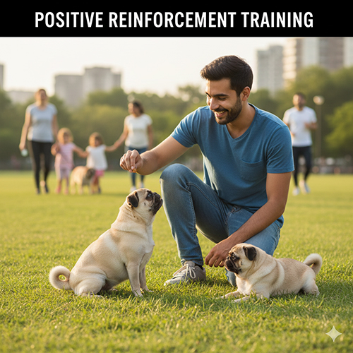 Huấn luyện chó Pug bằng phần thưởng và lời khen ngoài trời