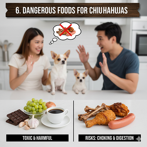 Những món chó Chihuahua tuyệt đối không nên ăn như socola, nho, hành tỏi, đồ chiên và xương dễ gây hóc