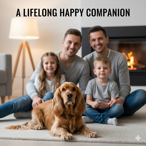 Chó Cocker Spaniel quây quần bên gia đình trong không gian ấm cúng và hạnh phúc