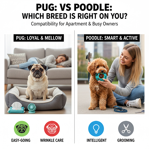 So sánh nuôi chó Pug và chó Poodle về mức độ dễ nuôi trong căn hộ