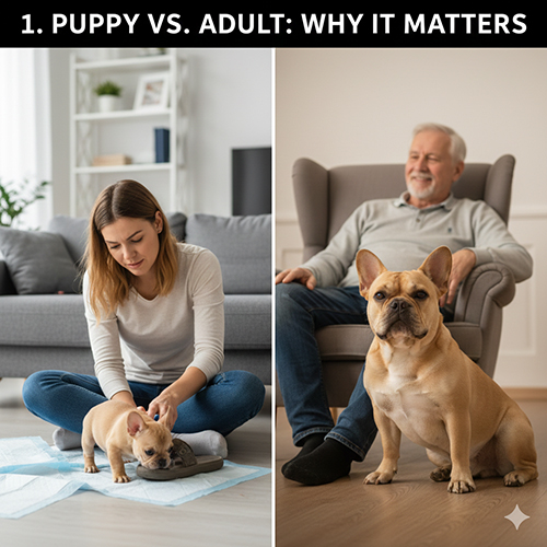 So sánh chó Bull Pháp con 2–3 tháng và Bull Pháp trưởng thành trong môi trường gia đình